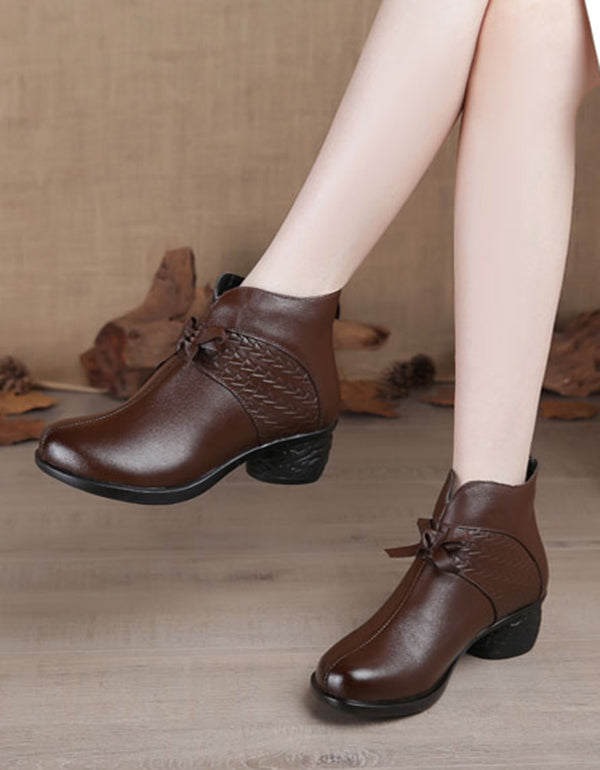 Winter Retro Leather Short Black Boots for Mom