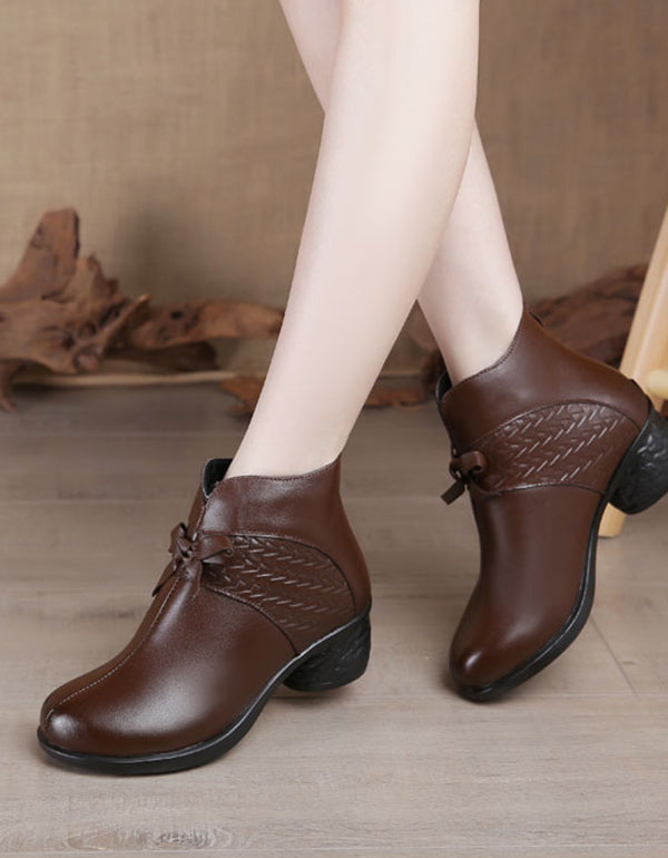 Winter Retro Leather Short Black Boots for Mom