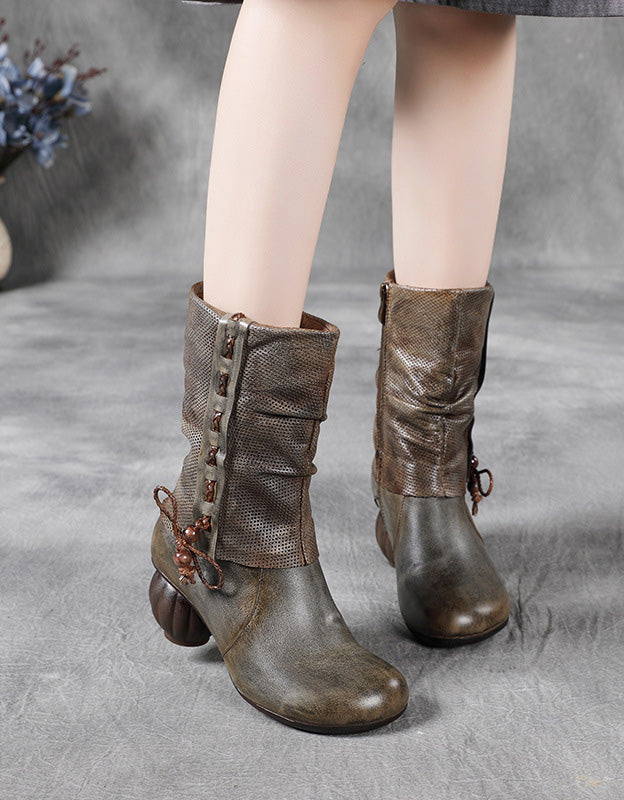 Winter Round Toe Mid-calf Chunky Heels Boots