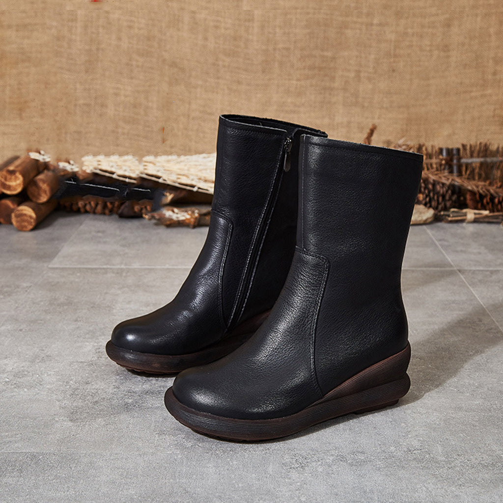 Handmade Retro Leather Mid-calf Boots