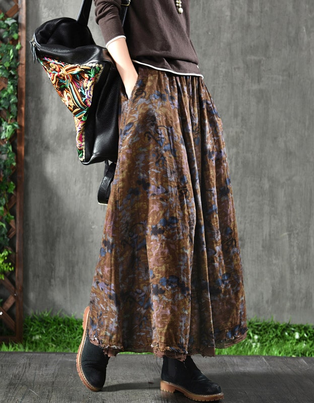 Women Double Layers Floral Prints Skirt