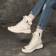 Buckle Retro Leather Open Toe Summer Boots