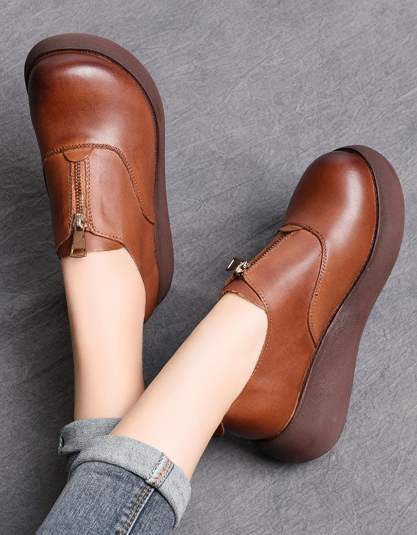 Women's Retro Leather Waterproof Wedge Shoes