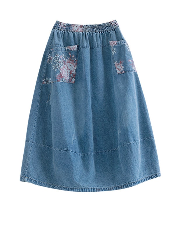 Women's Summer Printed Retro Denim Skirt