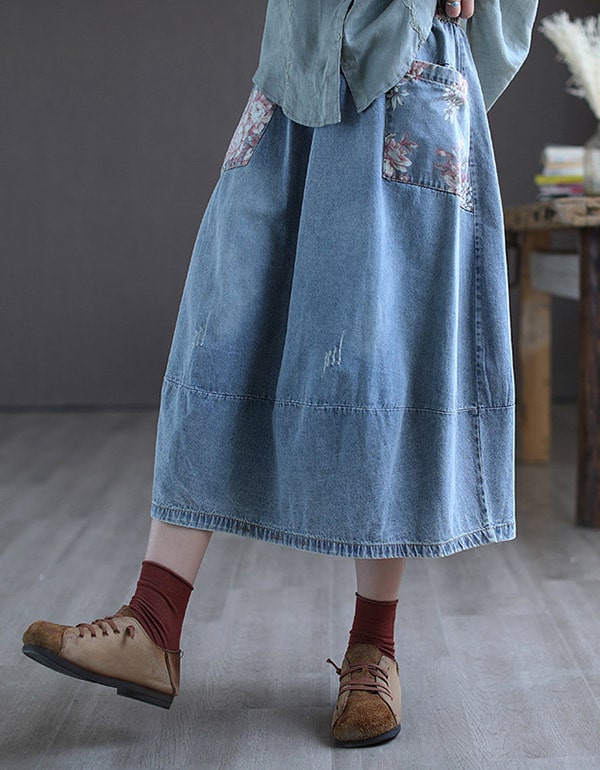 Women's Summer Printed Retro Denim Skirt