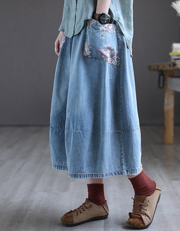 Women's Summer Printed Retro Denim Skirt