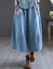 Women's Summer Printed Retro Denim Skirt