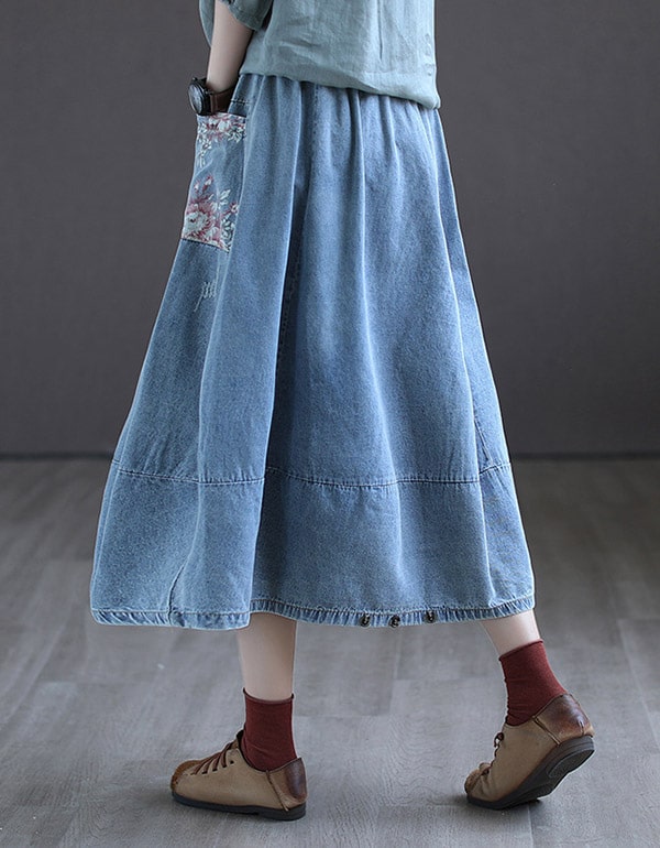 Women's Summer Printed Retro Denim Skirt