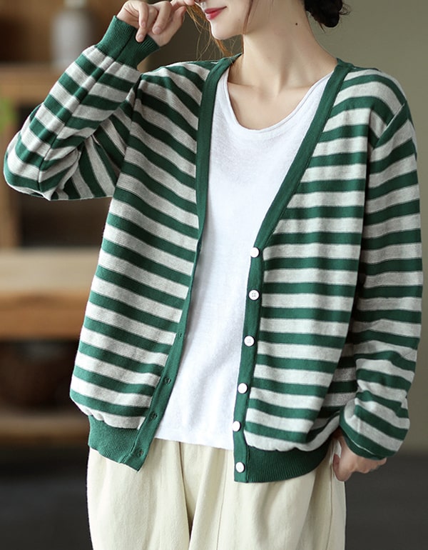 Women's Autumn Striped Knit Cardigan