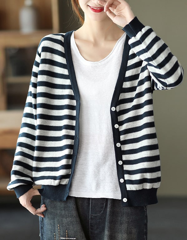 Women's Autumn Striped Knit Cardigan