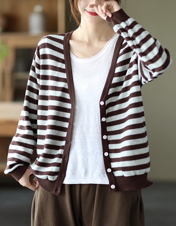 Women's Autumn Striped Knit Cardigan