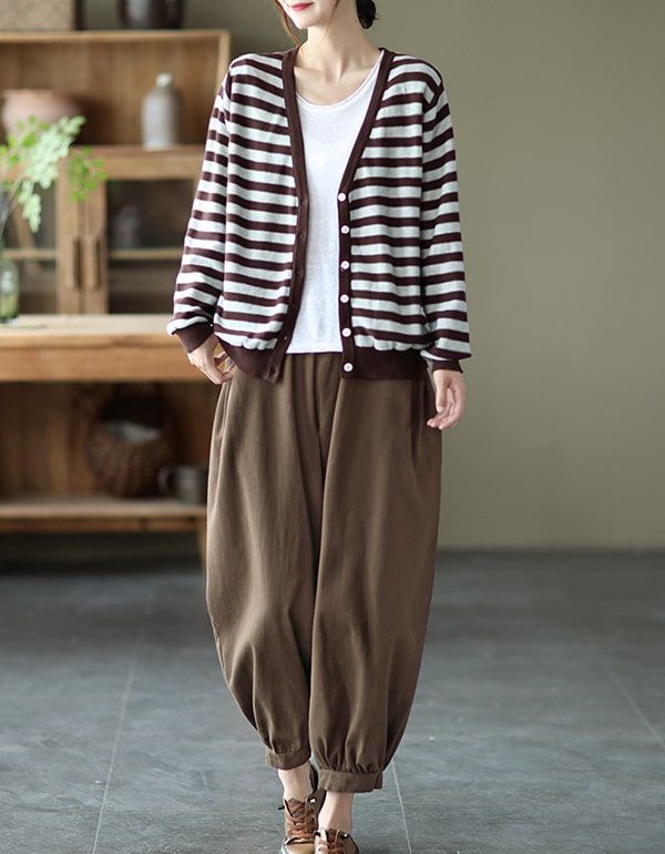 Women's Autumn Striped Knit Cardigan