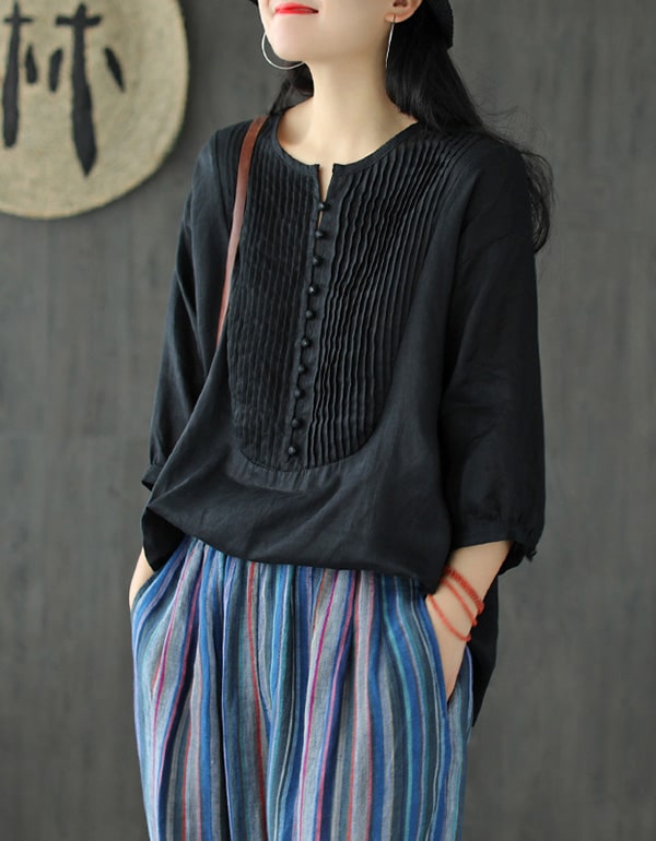 Women's Buckle Front Linen Shirt