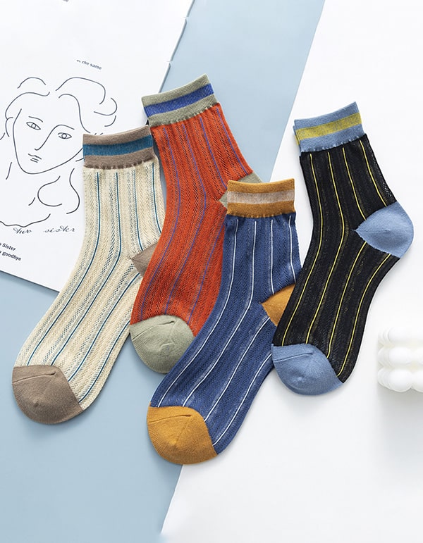 3 Pairs Women's Striped Cotton Socks