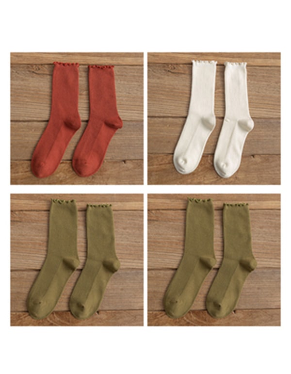 4 Pairs Sold Color Women's Tube Cotton Socks