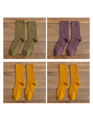 4 Pairs Sold Color Women's Tube Cotton Socks