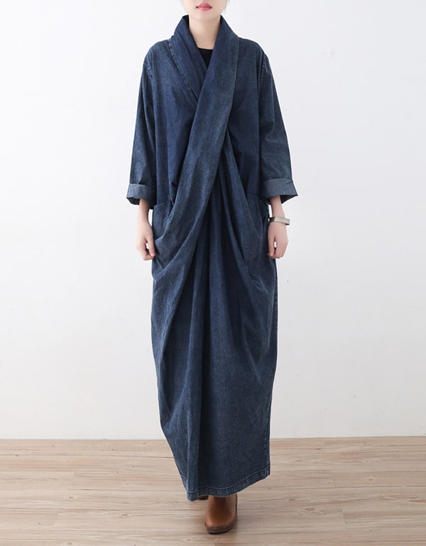 Women's Cross Chest Maxi Denim Dress