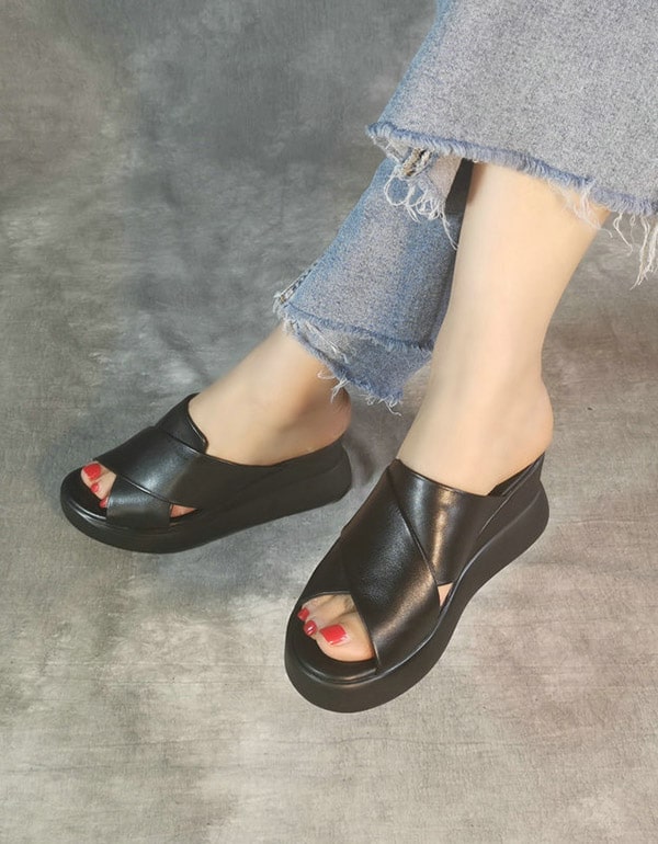 Women's Cross Strap Wedge Slipper