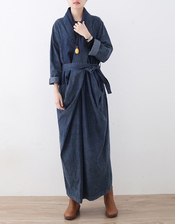 Women's Cross Chest Maxi Denim Dress