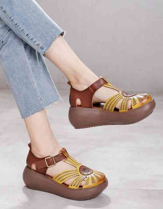 Women's Handmade Cut-out Wedge Sandals