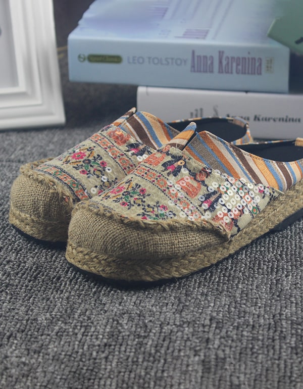 Women's Handmade Linen Floral Slippers