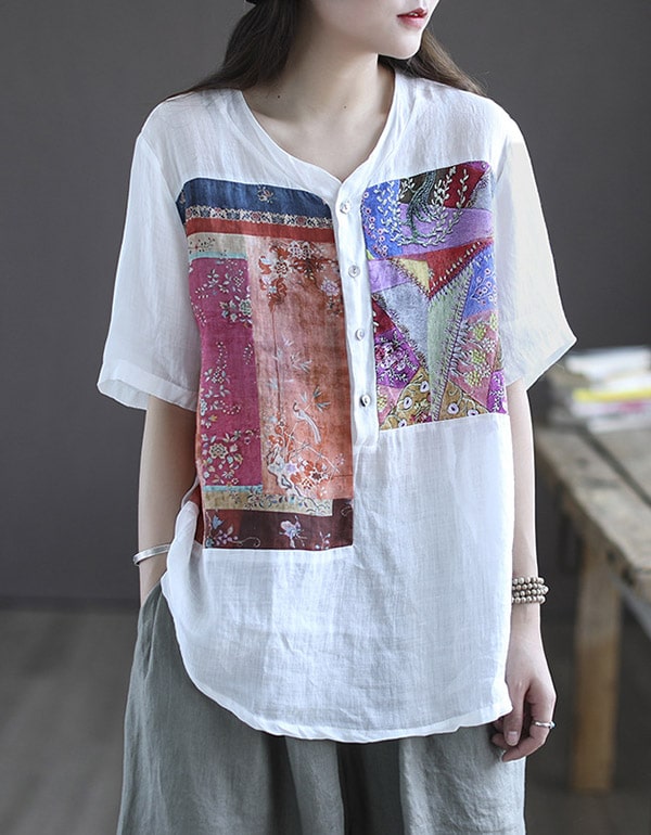 Women's Summer Printed Linen Loose Shirt