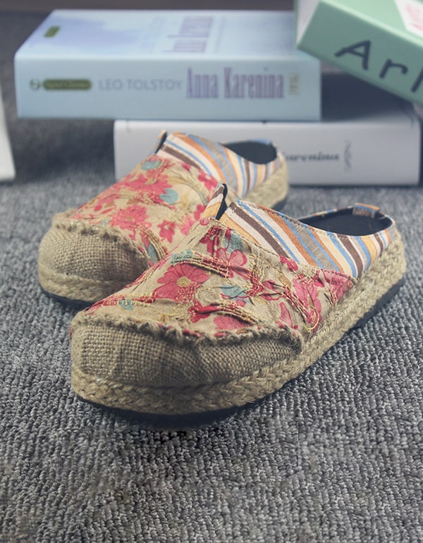 Women's  Linen Printed Handmade Slipper