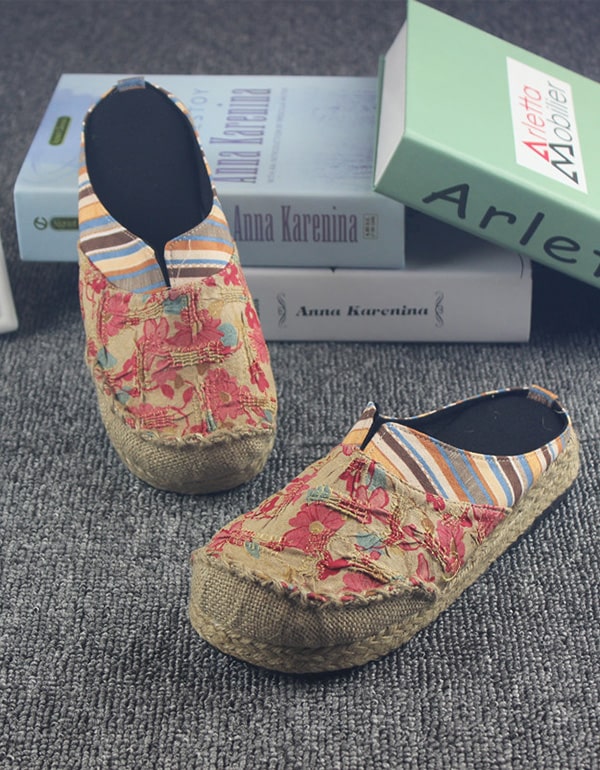 Women's  Linen Printed Handmade Slipper