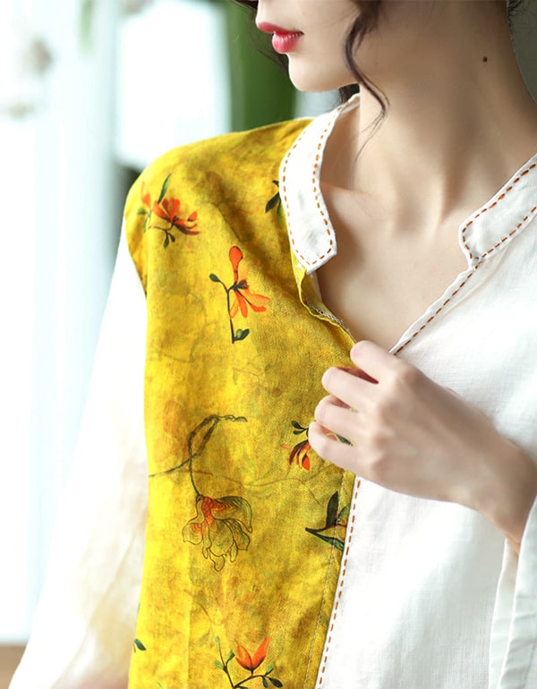 Women's Printed Embroidery Linen Shirt