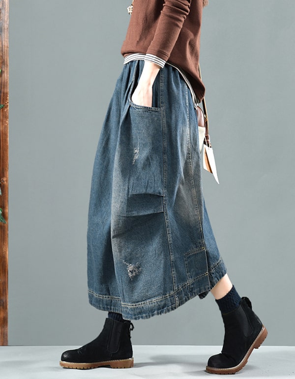 Women's Packet Retro Loose Denim Skirt