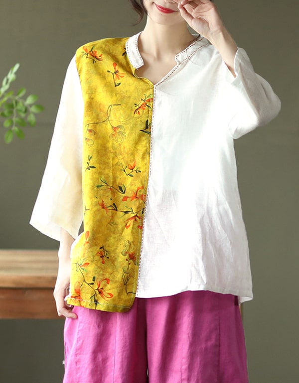 Women's Printed Embroidery Linen Shirt