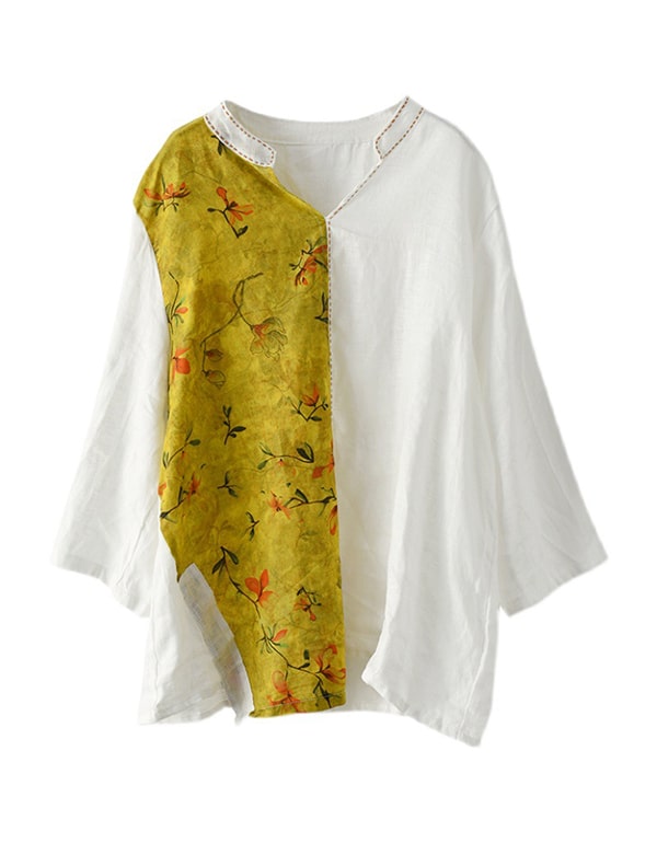 Women's Printed Embroidery Linen Shirt