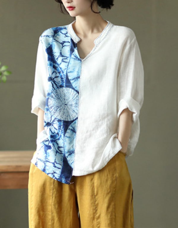 Women's Printed Embroidery Linen Shirt