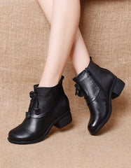 Women's Retro Leather Chunky Ankle Boots