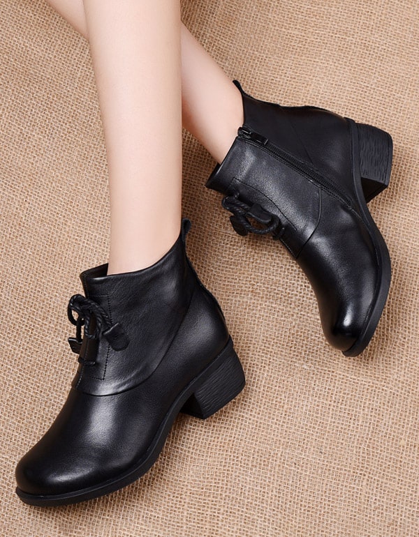 Women's Retro Leather Chunky Ankle Boots