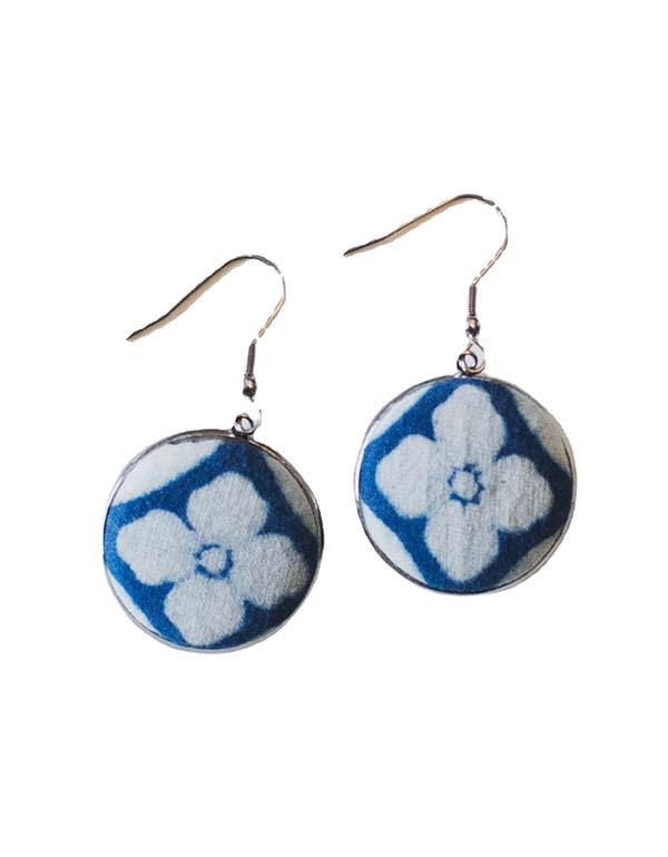 Women's Silver Round Blue Earrings