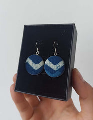 Women's Silver Round Blue Earrings