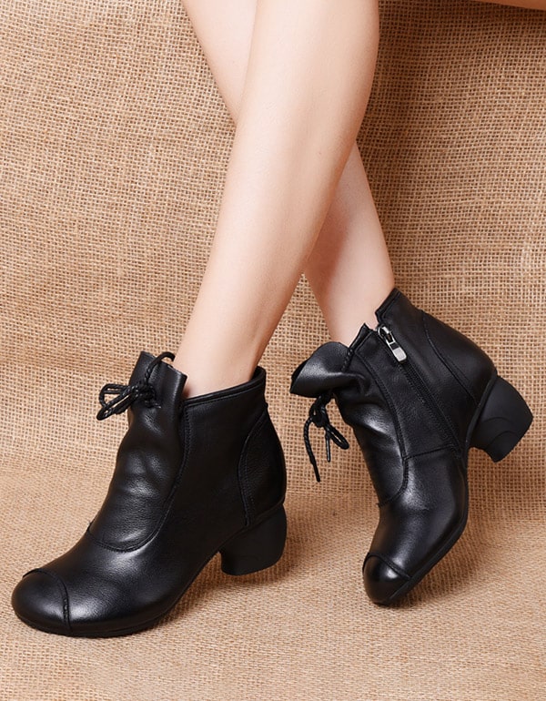 Women's Soft Leather Retro Chunky Boots