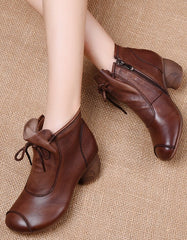 Women's Soft Leather Retro Chunky Boots