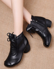 Women's Soft Leather Retro Chunky Boots