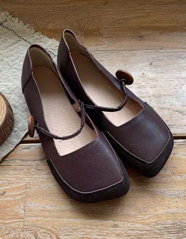 Women's Square Head Handmade Retro Flats