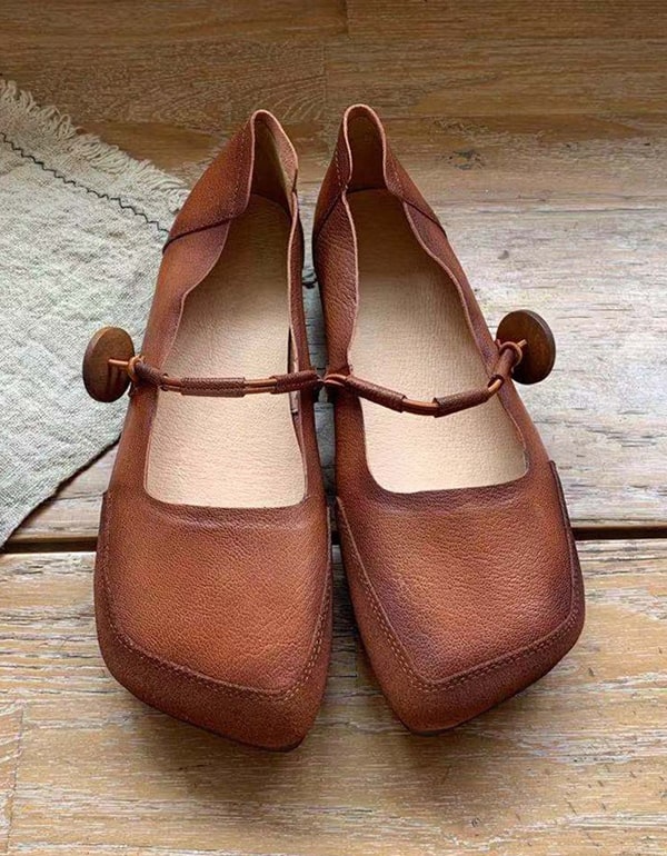 Women's Square Head Handmade Retro Flats