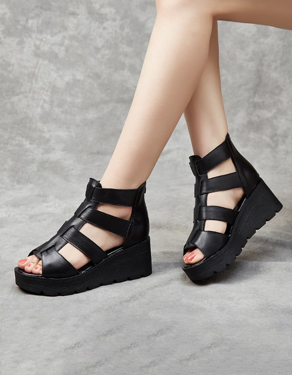 Women's Straps Rome Retro Wedge Sandals