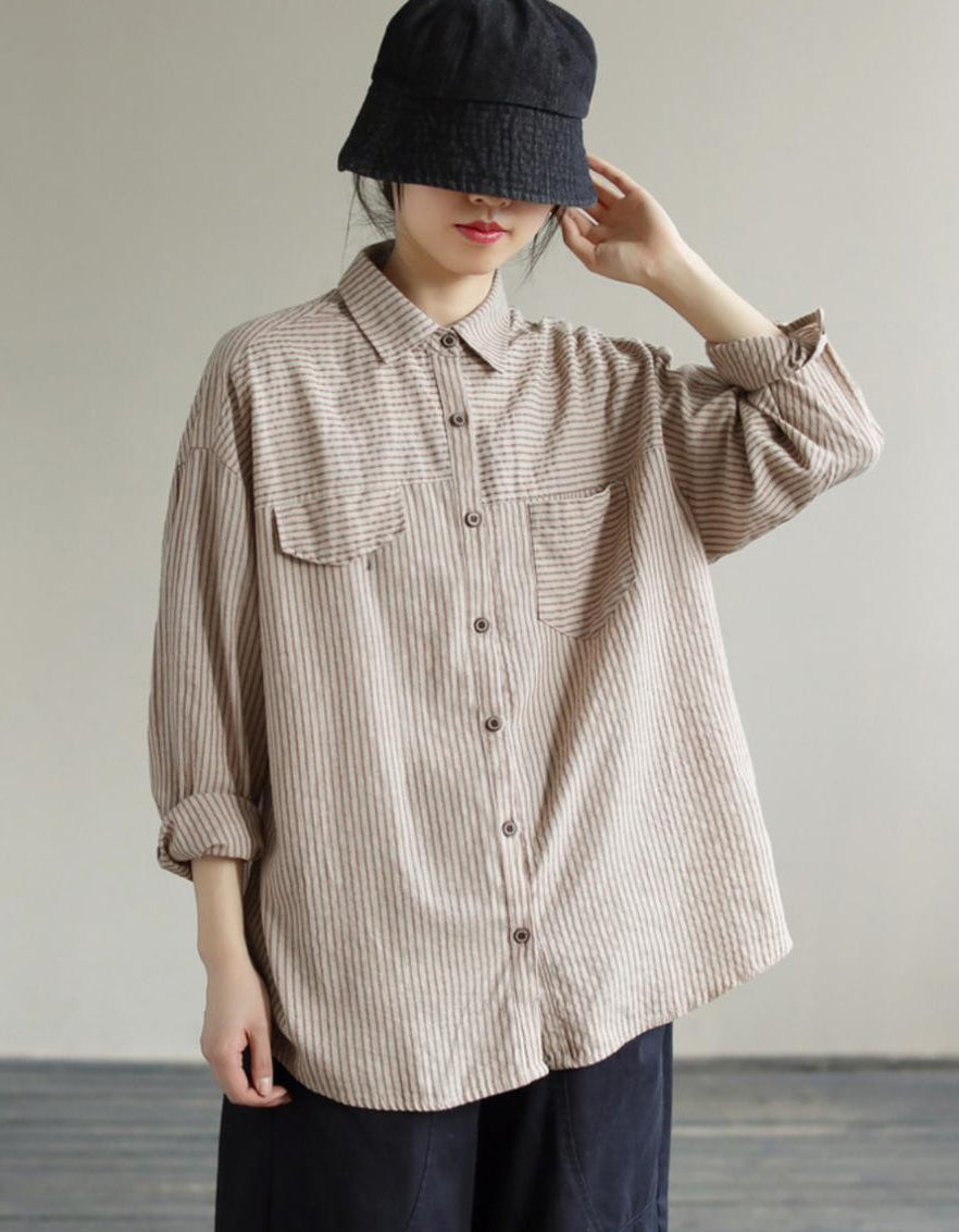 Women's Loose Casual Striped Long-sleeved Shirt