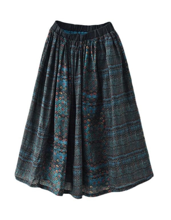 Women's Summer Linen Retro Floral Skirt