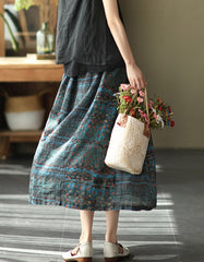 Women's Summer Linen Retro Floral Skirt