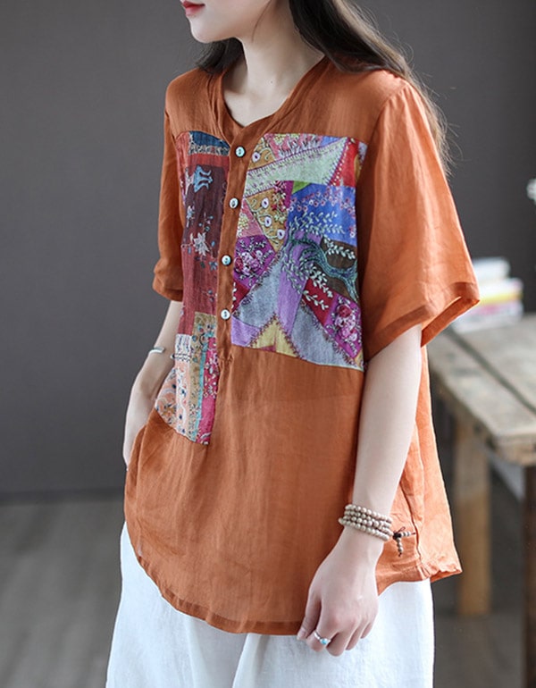 Women's Summer Printed Linen Loose Shirt