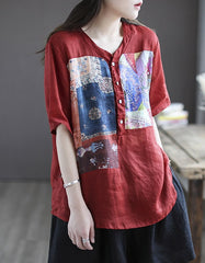 Women's Summer Printed Linen Loose Shirt