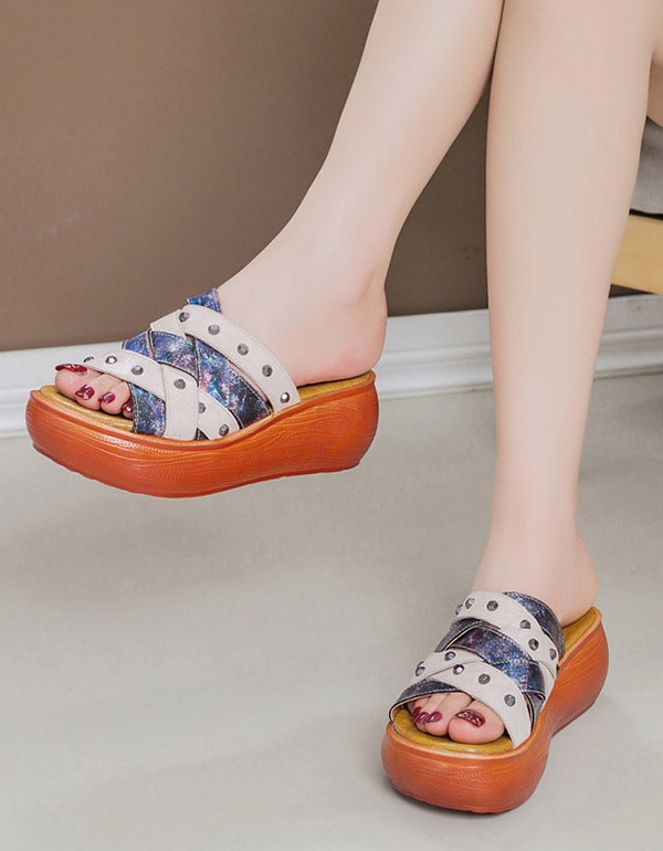 Women's Summer Rivet Platform Slippers