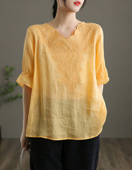 Women's Summer V-neck Ramie Shirt